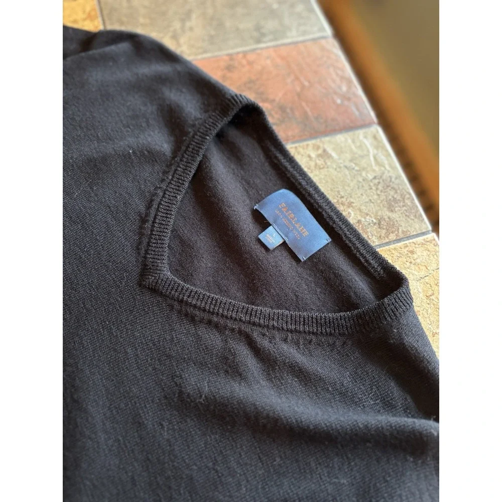 Fairlane Merino Wool Sweater Mens L V Neck Pullover Black Lightweight Preppy G13